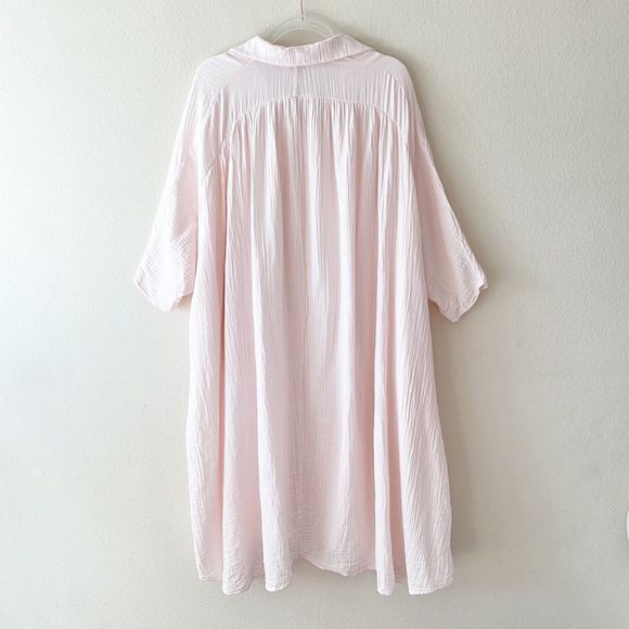 RHODE Crinkle Cotton Pink Oversized Midi Dress - Picture 5 of 12